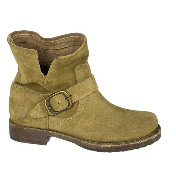Frye Moto Biker Boot Green Veronica Slouchy Women’s 6 Engineer 70586 Suede NEW - Picture 1 of 8